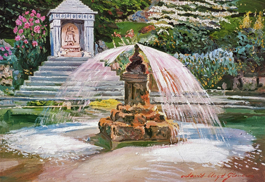 Spring Fountain And Pond Painting by David Lloyd Glover
