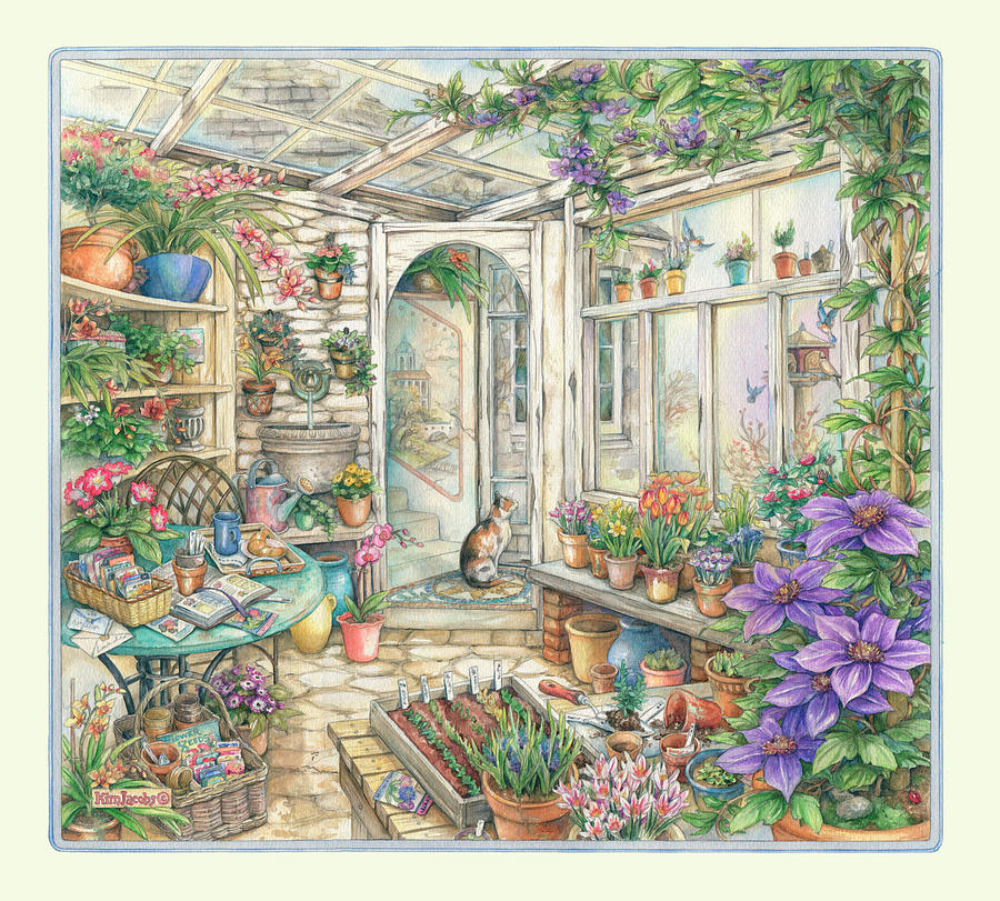Cat Painting - Spring In Garden Room by Kim Jacobs