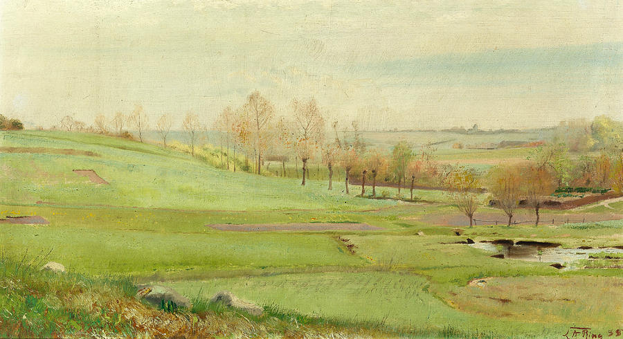Spring Landscape with Light Green Fields Painting by Laurits Andersen Ring