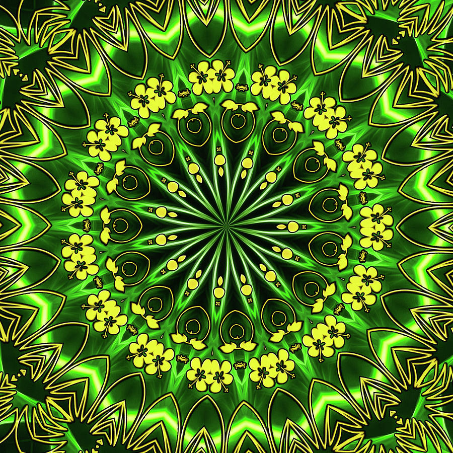 Spring Mandala Green And Yellow Digital Art