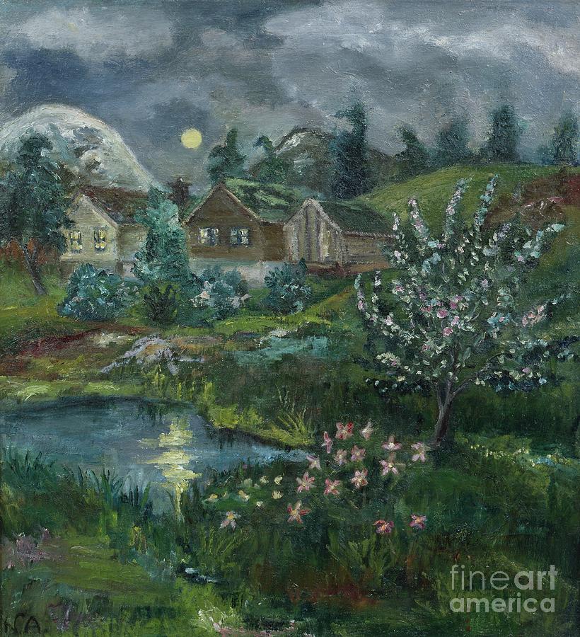 Spring Night With Full Moon Painting by Nikolai Astrup
