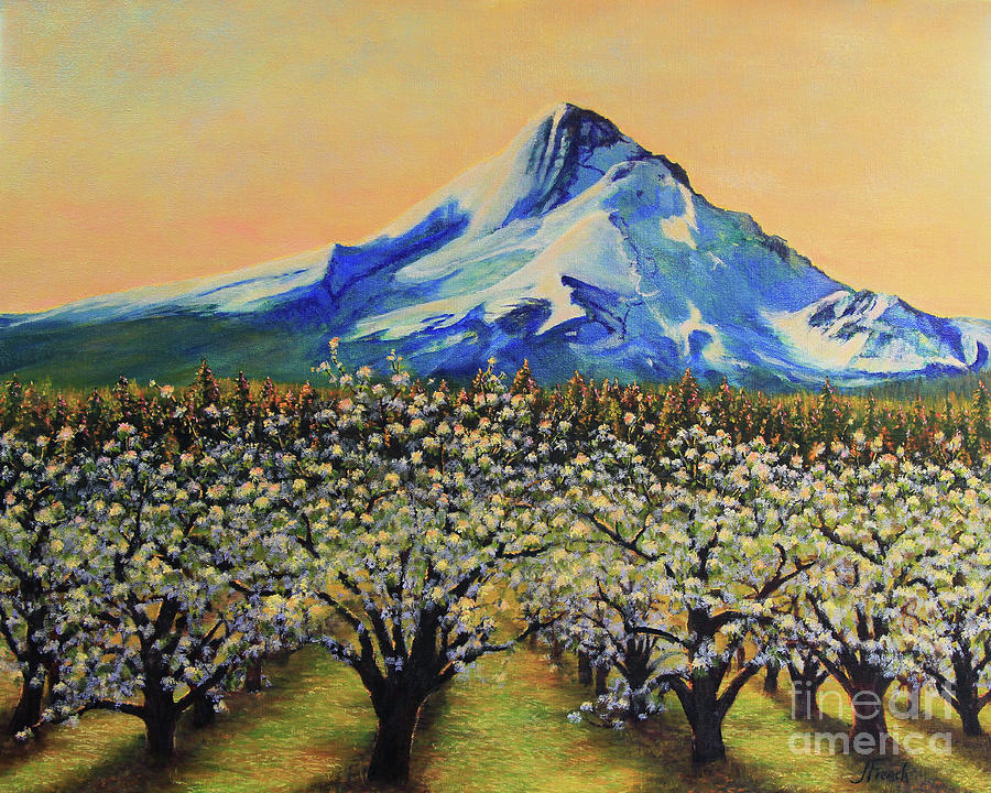 Spring Orchards and Mt. Hood Painting by Jeanette French