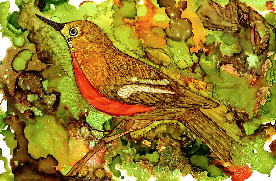 Autumn Baltimore Oriole Bird Alcohol Ink Painting Painting by Deborah League