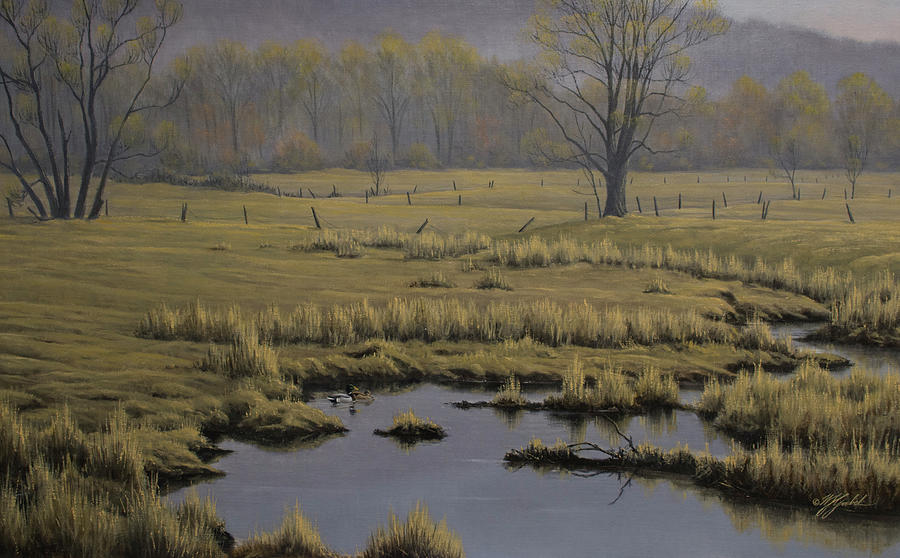 Landscape Painting - Spring Pasture - Mallard Pair by Wilhelm Goebel