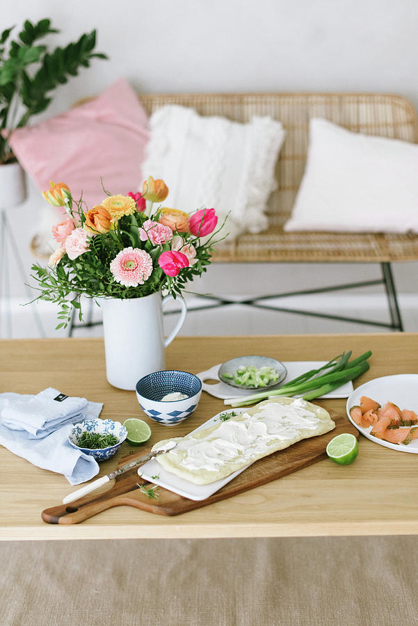 Spring Pizza With Salmon, Cress And Wasabi Photograph by Katja Heil
