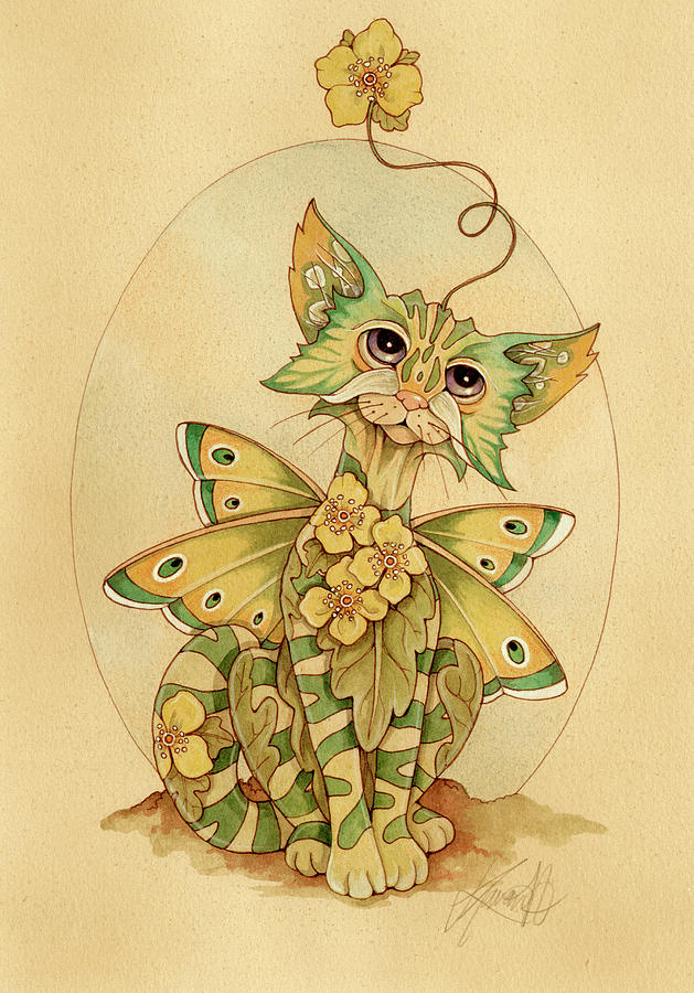 Cat Painting - Spring (primrose) by Linda Ravenscroft
