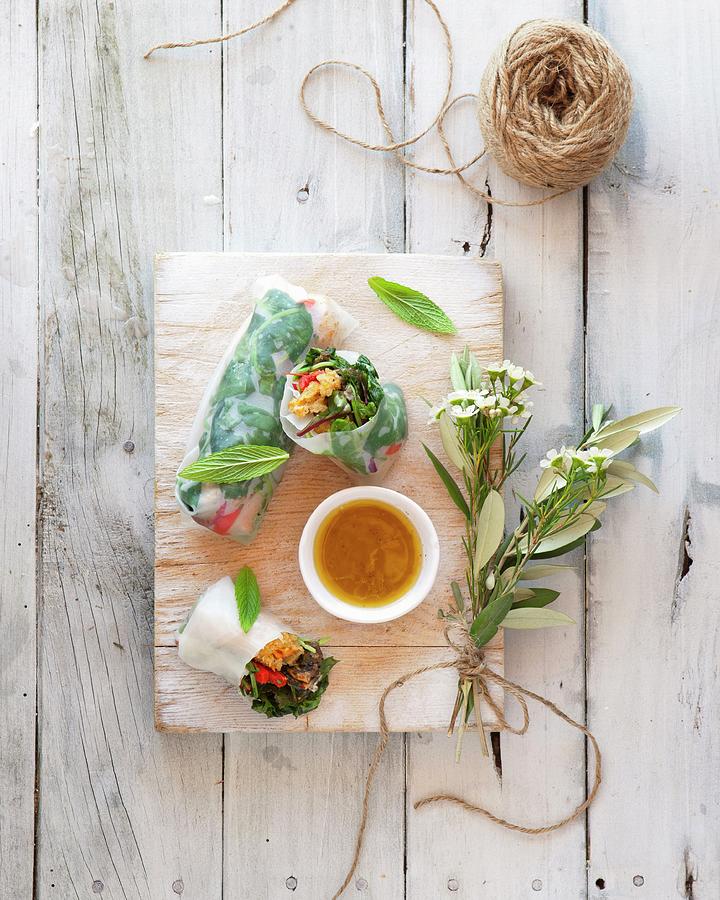 Spring Rolls With Crispy Oysters And Vegetables Photograph by Great Stock!