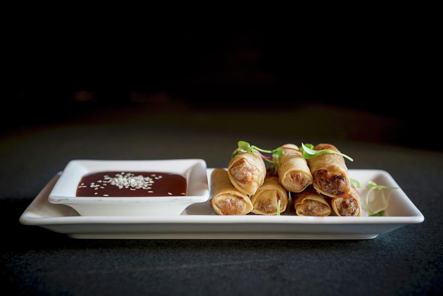Spring Rolls With Soy Sauce asia Photograph by Nitin Kapoor