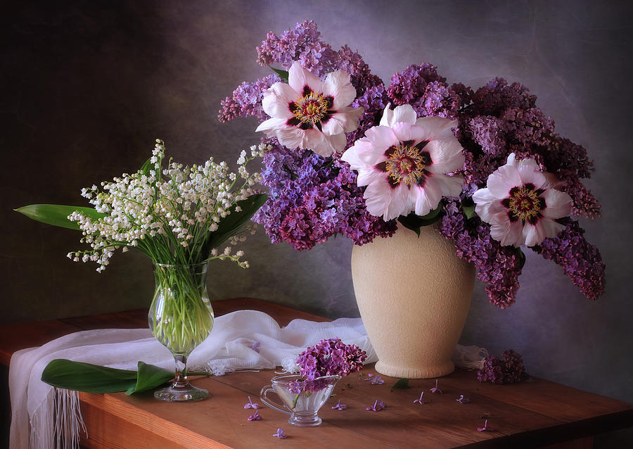 Flower Photograph - Spring Still Life With A Bouquet Of Peonies by Tatyana Skorokhod (??????? ????????)