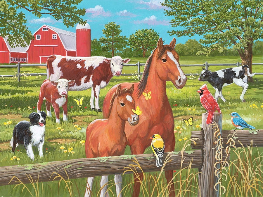 Animal Painting - Spring Summer Pasture Scene by William Vanderdasson