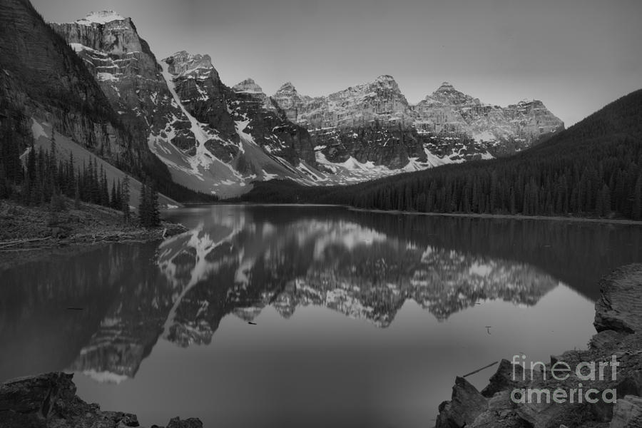 Spring Sunrise At Moraine Lake 2019 Black And White Photograph by Adam Jewell
