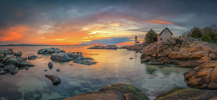 Spring Sunset Panorama at Annisquam Lighthouse Photograph by Kristen Wilkinson