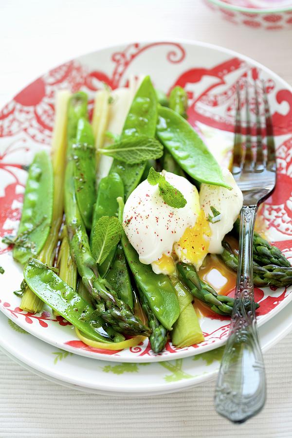 Spring Vegetable Salad With Poached Egg Photograph by Peltre, Beatrice