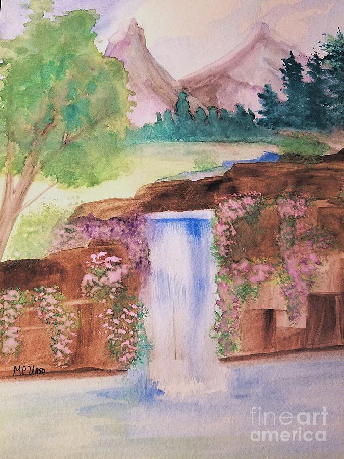 Spring Waterfall Painting by Maria Urso