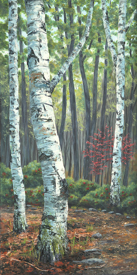 Spring with Birch and Dogwood I Painting by Elaine Farmer