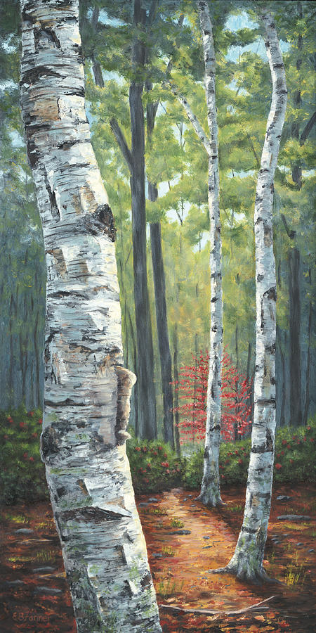 SPRING with BIRCH and DOGWOOD II Painting by Elaine Farmer