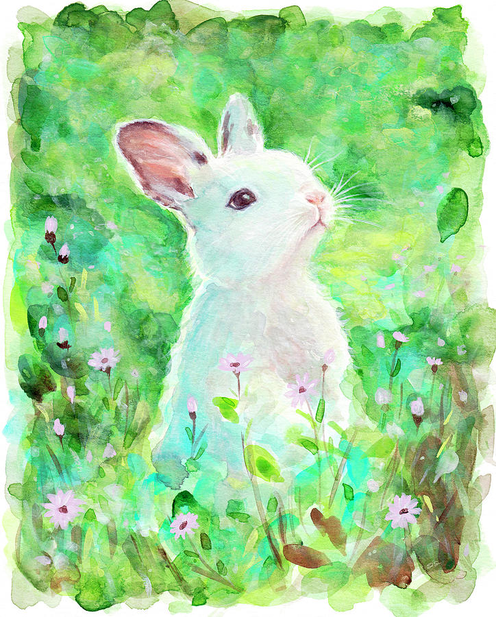 Illustration of a watercolor painting with a rabbit, symbol of 2023