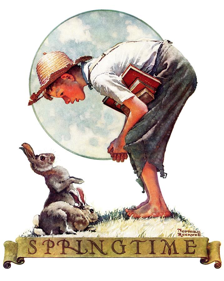 springtime, 1935 Boy With Bunny Painting by Norman Rockwell