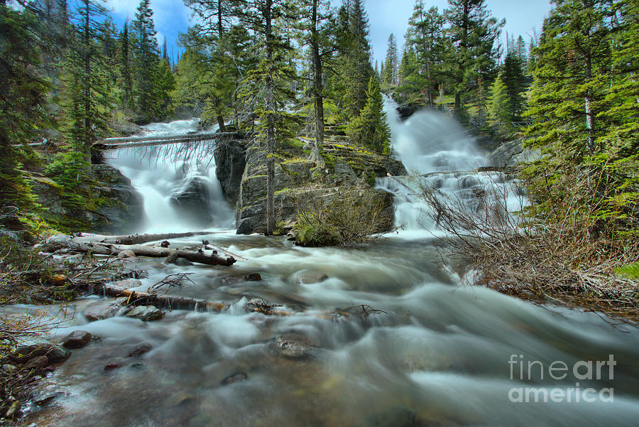 Springtime At Glacier Twin Falls Photograph by Adam Jewell