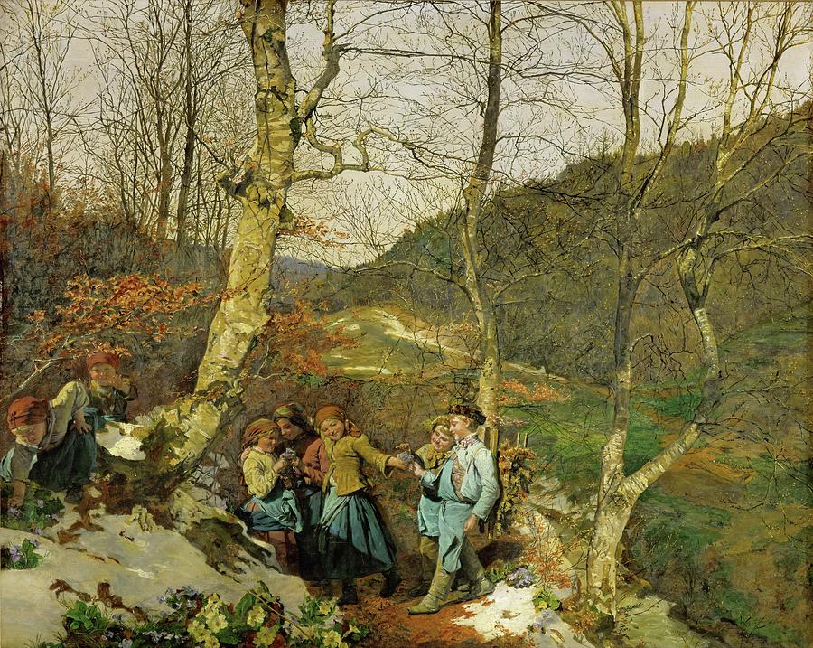 Ferdinand Georg Waldmuller Painting - Springtime in the Vienna Woods. by Ferdinand Georg Waldmuller -1793-1865-