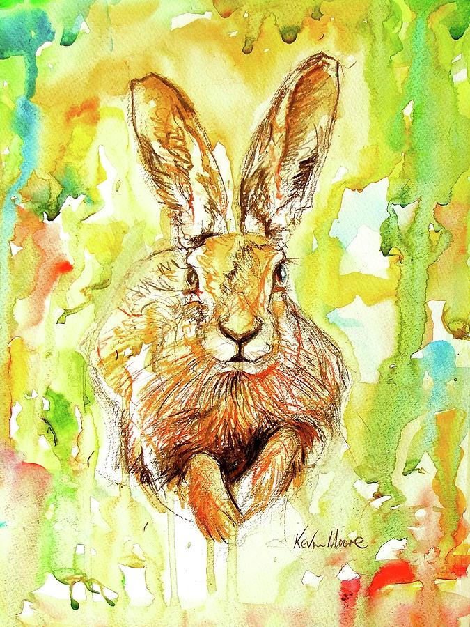 Sprinting Hare Painting by Kevin Derek Moore