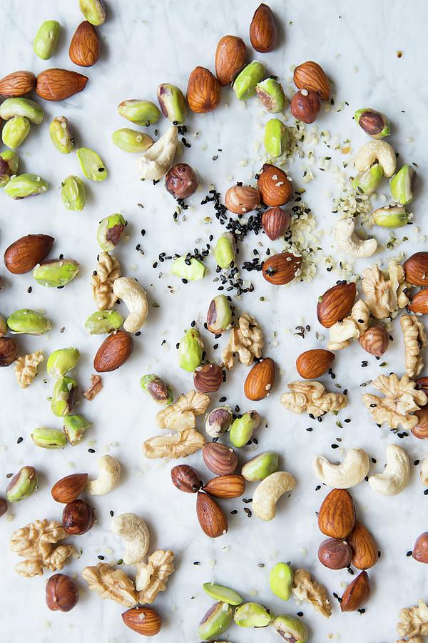 Sprouts, Almonds, Walnuts, Cashews, Pistachios, Sesame And Hemp Seeds Photograph by Rocio Stella Graves Garcia-gutierrez