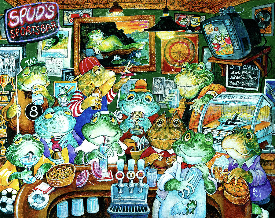 Frog Painting - Spuds Sportsbar by Bill Bell