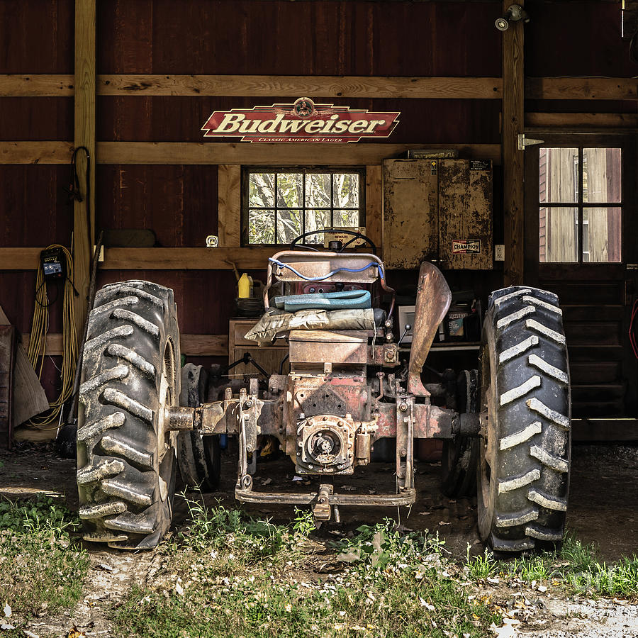 Square Format Old Tractor in the Barn Vermont Photograph by Edward Fielding