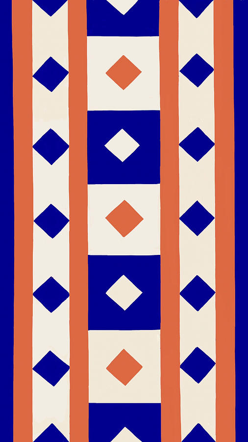 Squares stripes blue orange cream 2 Tapestry - Textile by Christine McCole