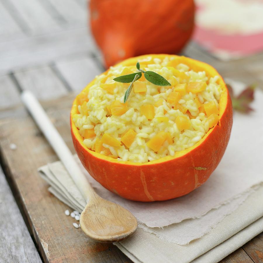 Squash Risotto With Parmesan, Served In A Hollowed-out Hokkaido Squash Photograph by Sonia Chatelain