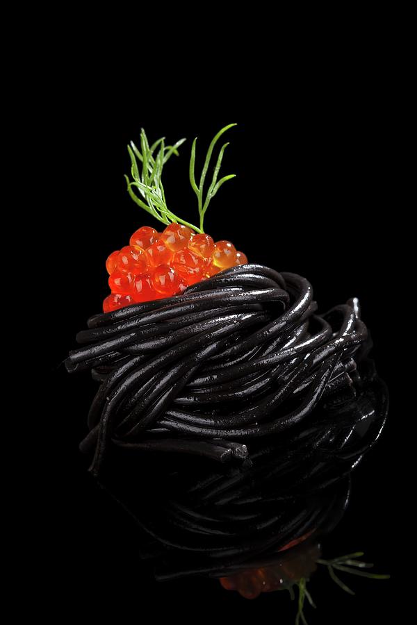 Squid Ink Pasta With Caviar And Dill Photograph by Kovacova, Martina