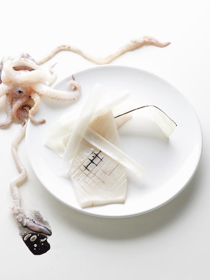 Squid With Salmon, Radish And Sesame Oil Photograph by Atelier Mai 98