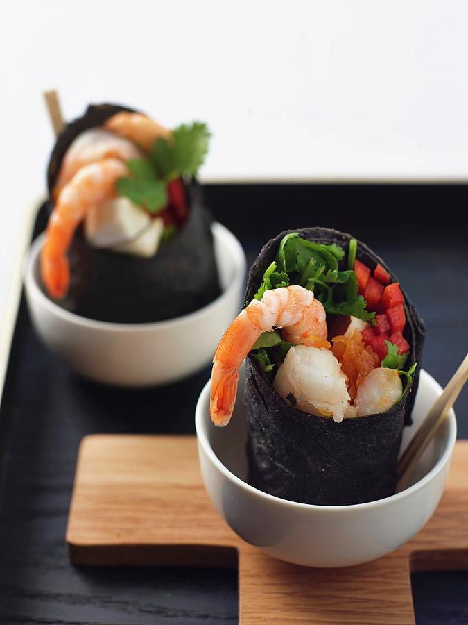 Squid Wraps With Prawns, Papaya And Peppers Photograph by Great Stock!
