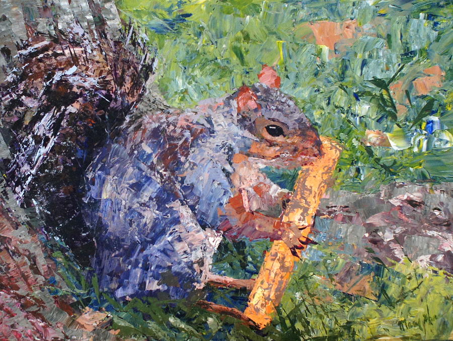 Squirrel Painting - Squirrel Eating a Pizza Crust by Mary Haas
