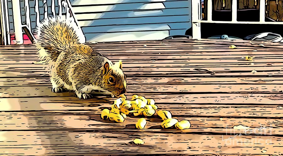 Squirrel Eating Peanuts Digital Art by Laura Forde