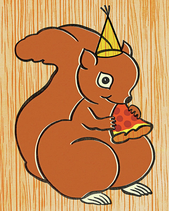 Vintage Drawing - Squirrel Eating Pizza by CSA Images