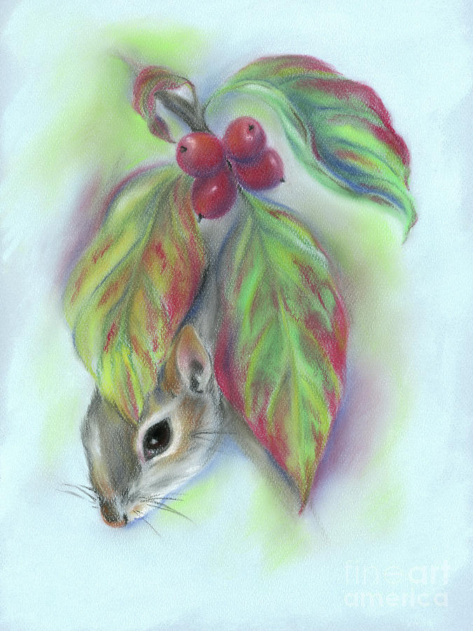 Squirrel in the Autumn Dogwood Pastel by MM Anderson