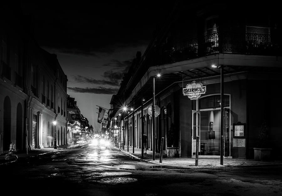 St Ann Street At Night In Black and White Photograph by Greg and Chrystal Mimbs