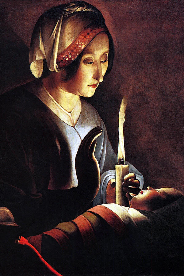 St Anne with the christ child by La Tour Painting by George De La Tour