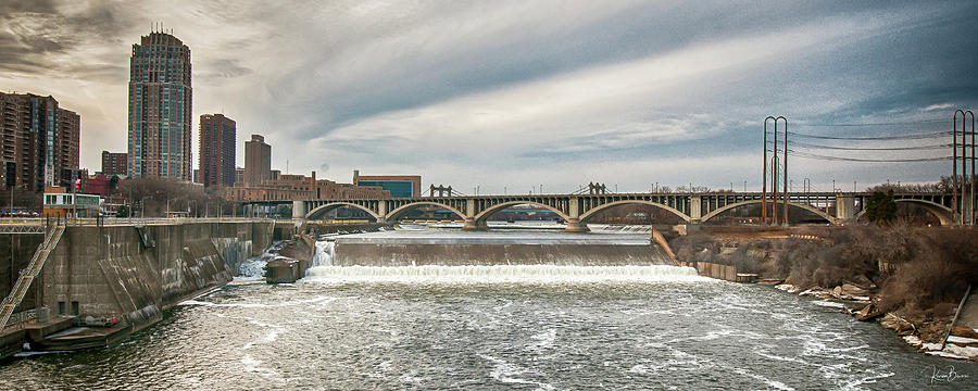 St Anthony Falls Panoramic Print Signed Photograph by Karen Kelm