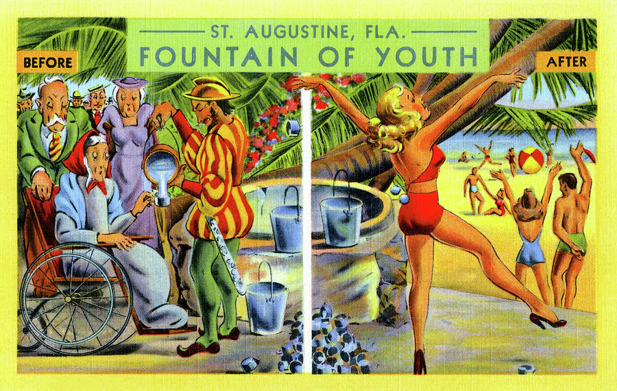 St. Augustine Fl. Fountain of Youth Painting by Curt Teich & Company