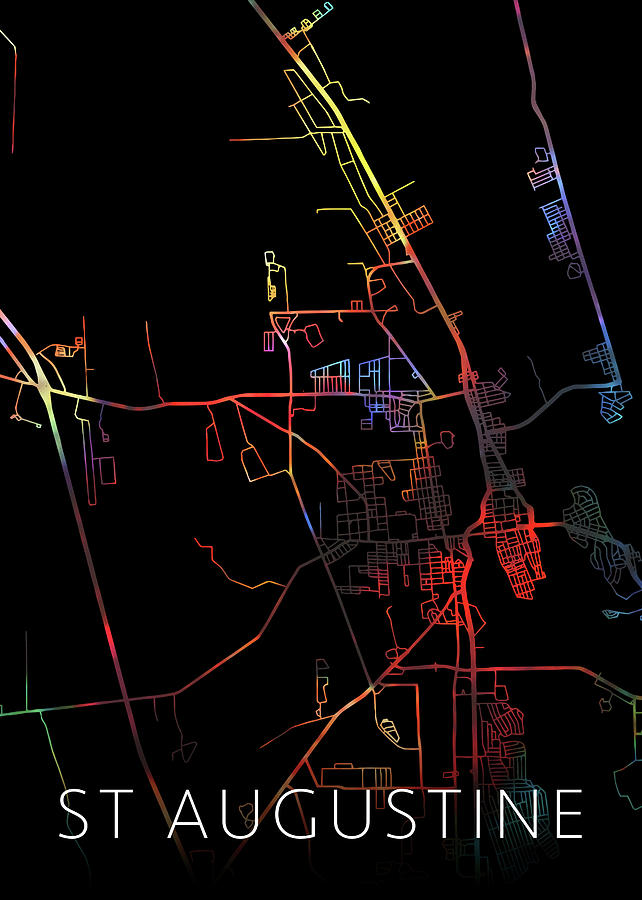 City Mixed Media - St Augustine Florida Watercolor City Street Map Dark Mode by Design Turnpike