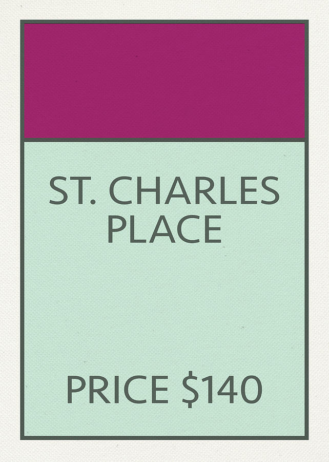Vintage Mixed Media - St Charles Place Vintage Retro Monopoly Board Game Card by Design Turnpike