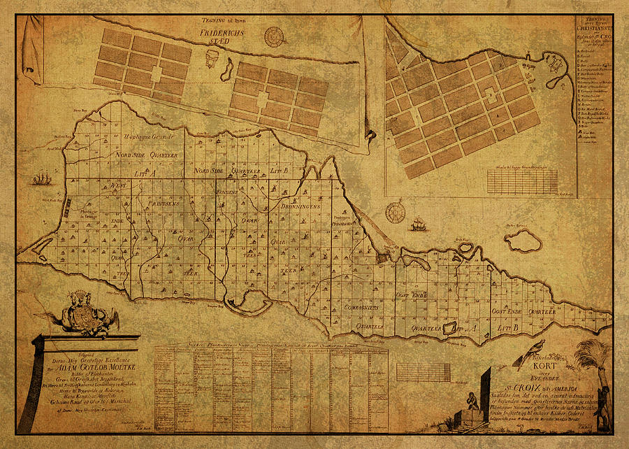 Vintage Mixed Media - St Croix Vintage Map 1754 by Design Turnpike