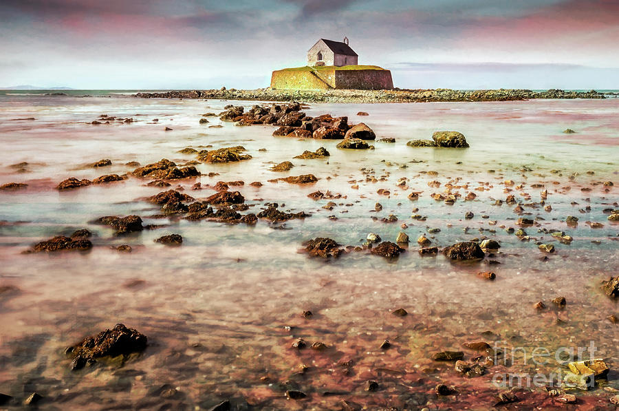 Sunset Photograph - St Cwyfan Church In The Sea by Adrian Evans