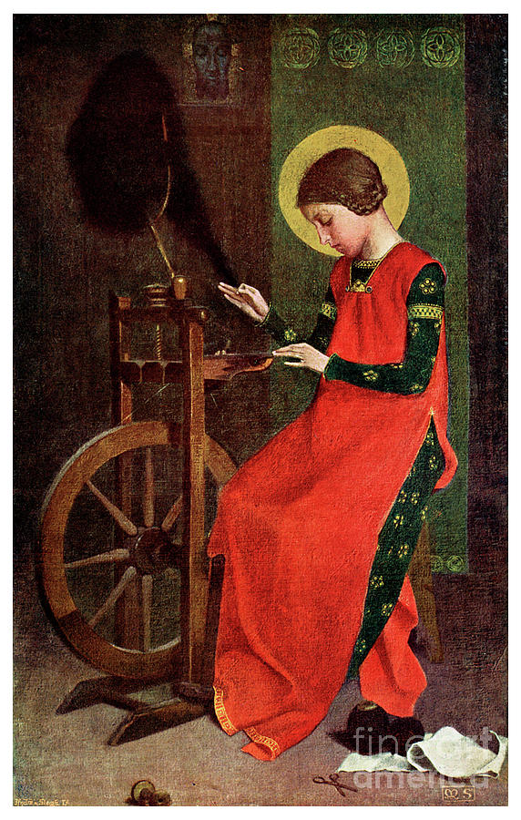 St Elizabeth Of Hungary Spinning Wool Drawing by Print Collector