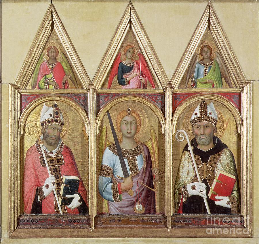 St. Geminianus, St. Michael And St. Augustine, C.1319 Painting by Simone Martini