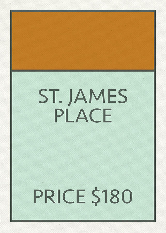 Vintage Mixed Media - St James Place Vintage Retro Monopoly Board Game Card by Design Turnpike