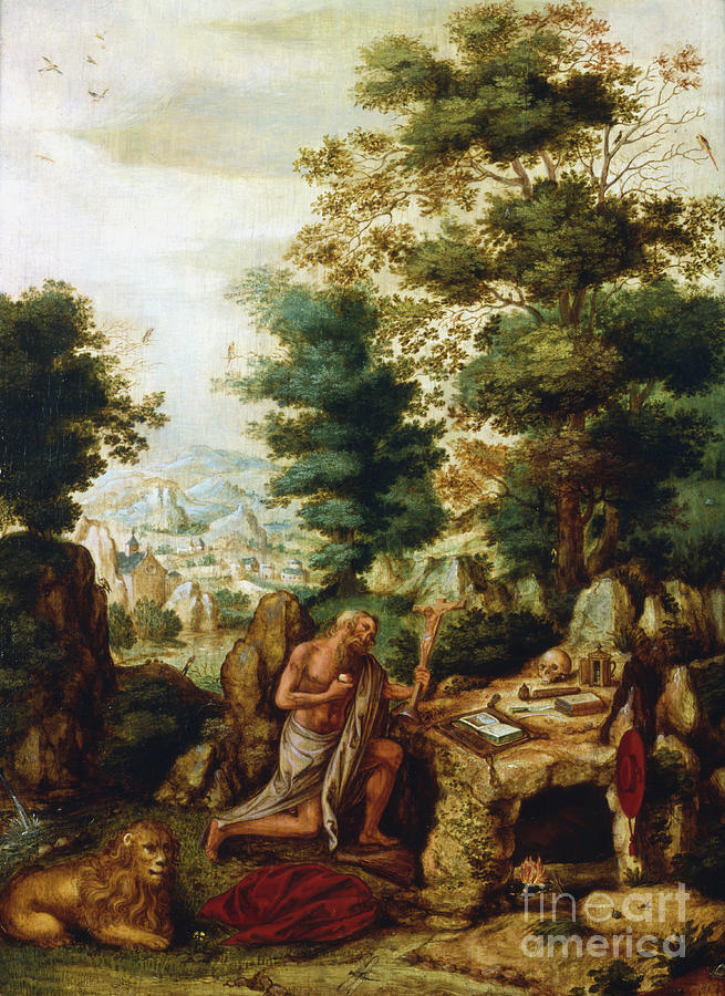 St Jerome In A Landscape, C1530-c1550 Drawing by Print Collector