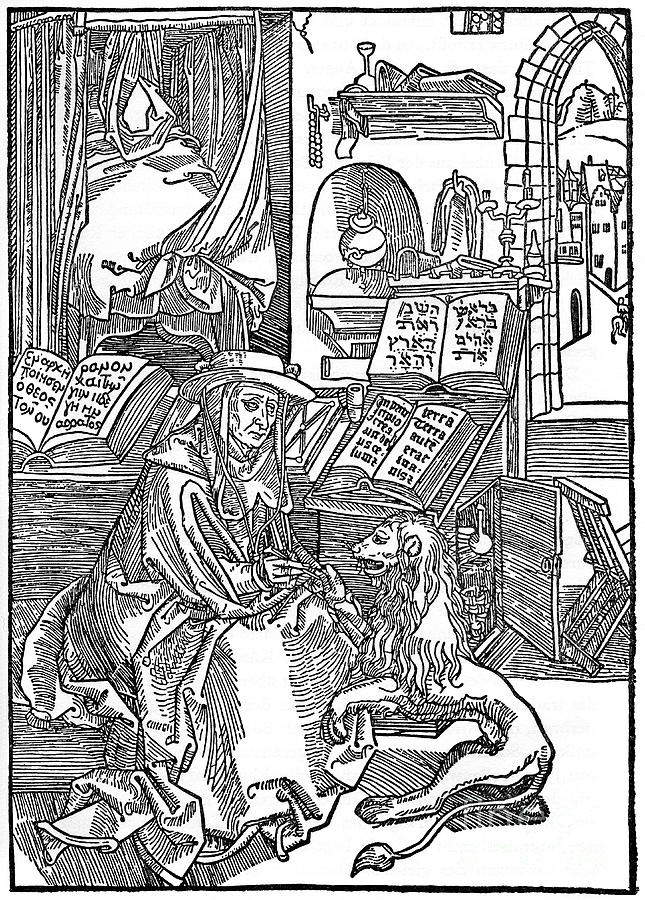 St Jerome In His Study Pulling A Thorn Drawing by Print Collector